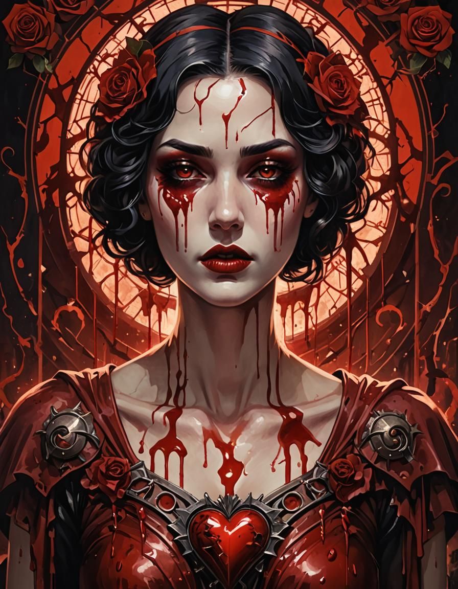 Bloody Broken Heart in Art Deco Style