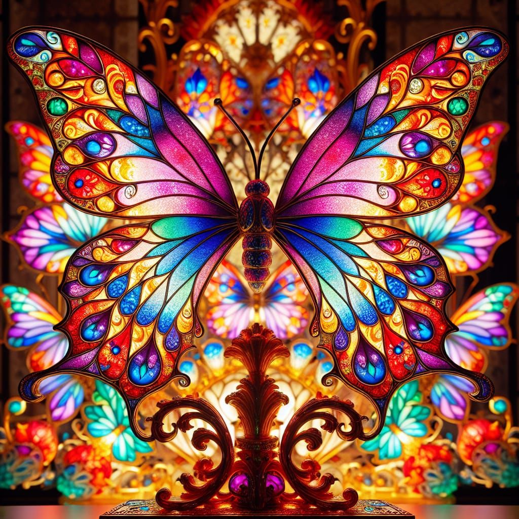 Stained Glass Butterflies in Bright, Deep Colors