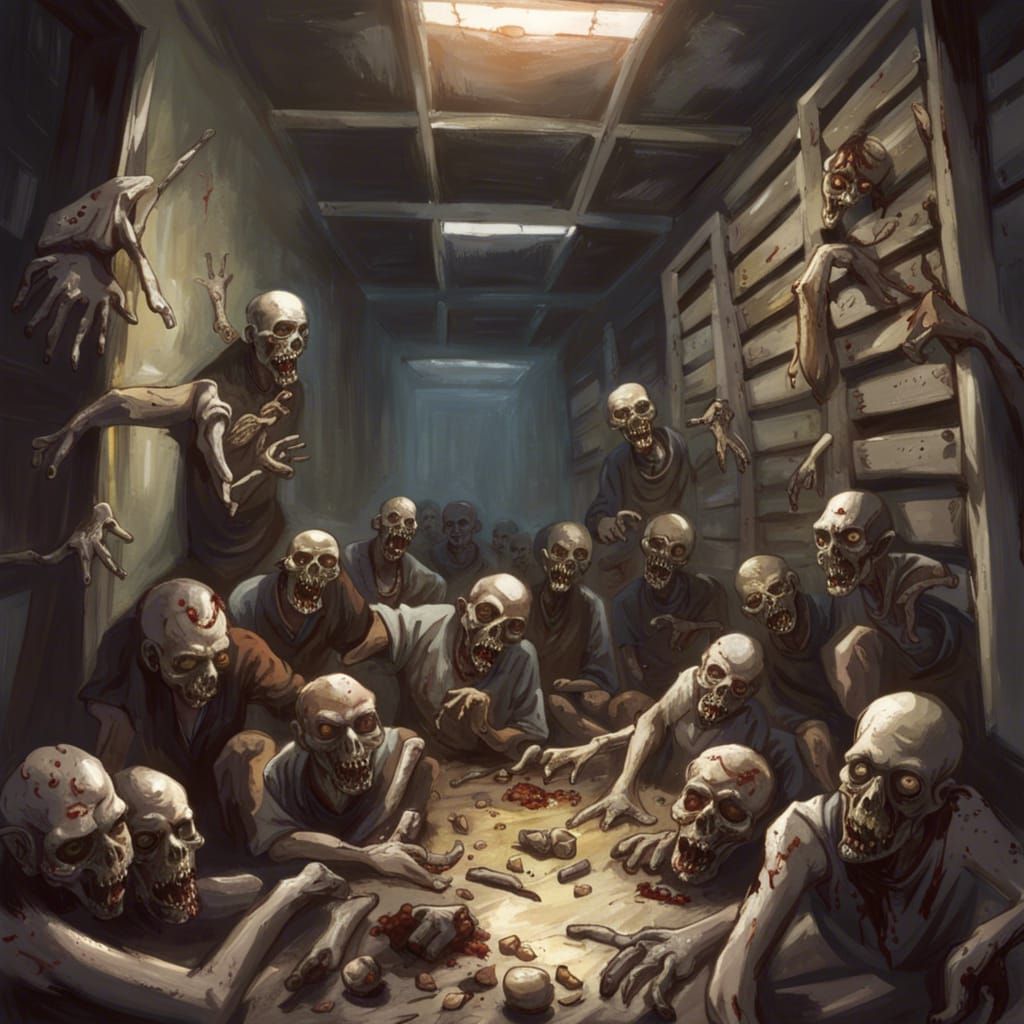 Sinister Rotting Zombies in Prison Cell