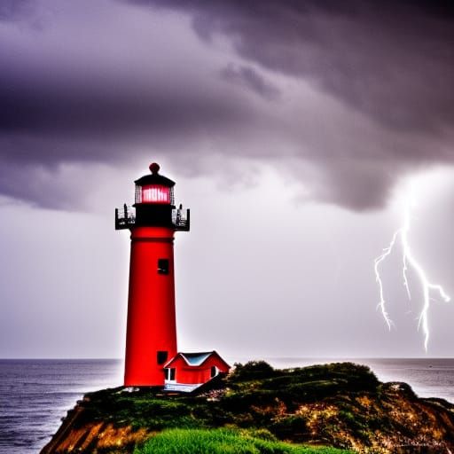 Lighthouse in Storm with Lightning: Dramatic Photography