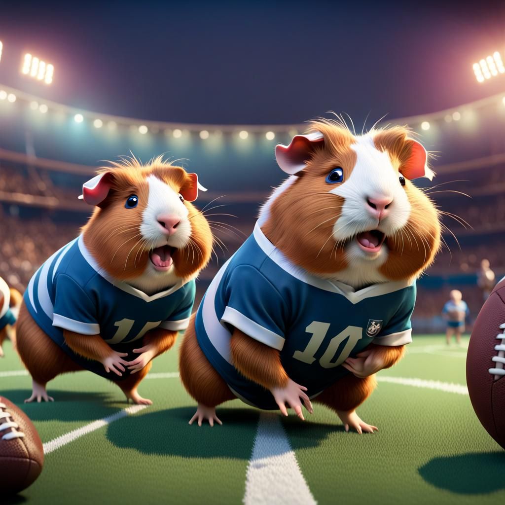 Guinea Pigs Play Rugby: 3D Digital Art