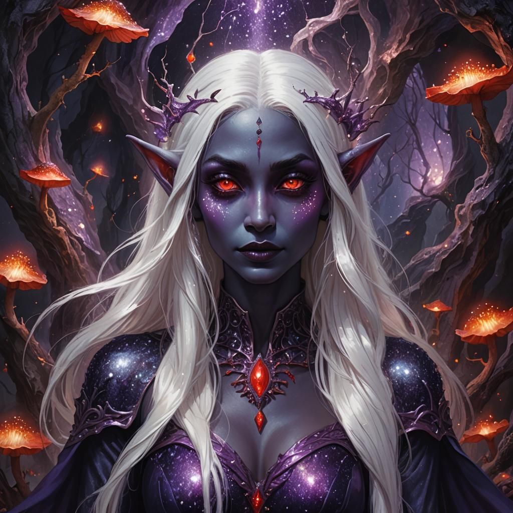 Drow Elf in Purple Silks: Astral Cosmic Illustration