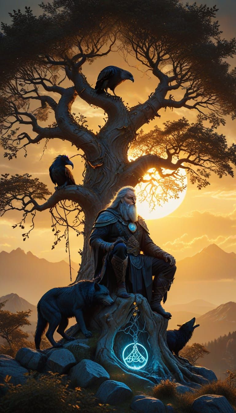Odin's Realm Watch with the Life Tree and Majestic Creatures