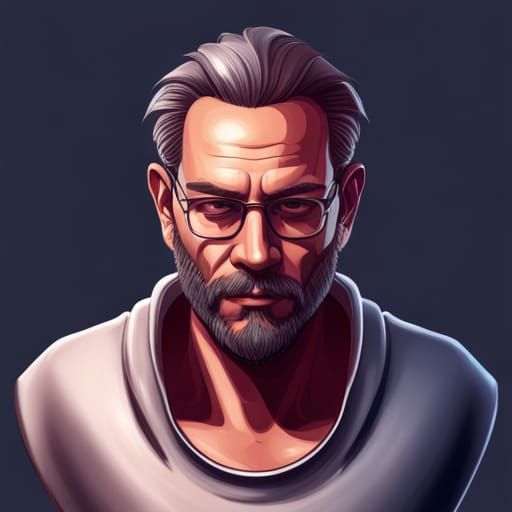 Detailed Portrait of Man with Slicked Back Hair