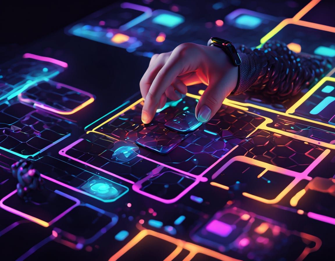 Close-Up of Person Using Device, Neon Reflections