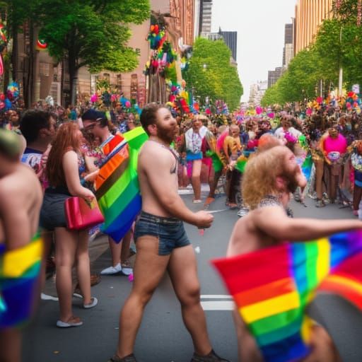 Festive Gay Pride Parade in Sharp Focus