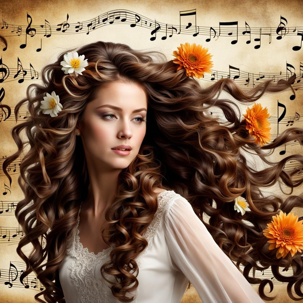 Musical Woman with Flowers, 4D Masterpiece