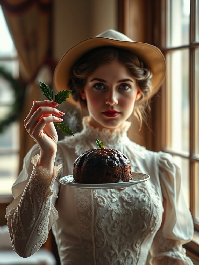 Edwardian photographic hand tinted Christmas card showing a ...