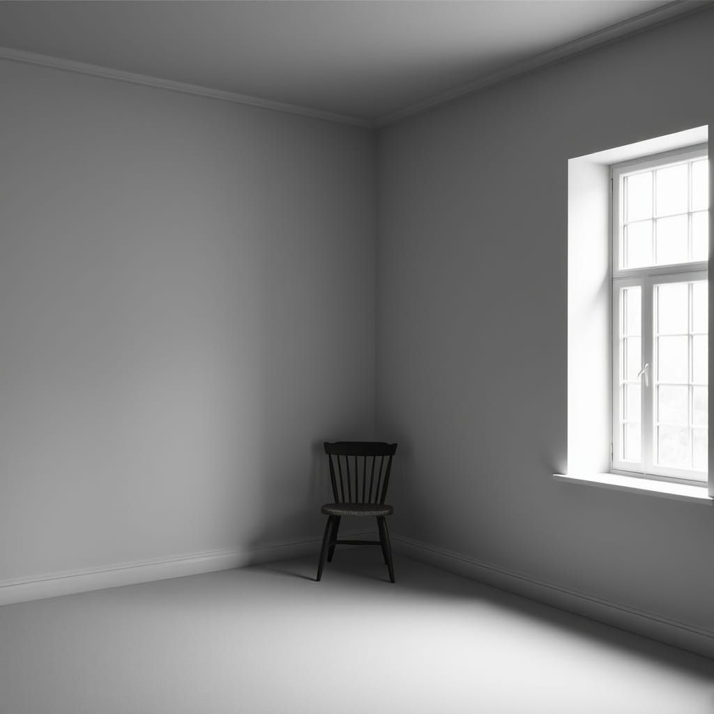 Minimalist Monochromatic Gray Room with Chair