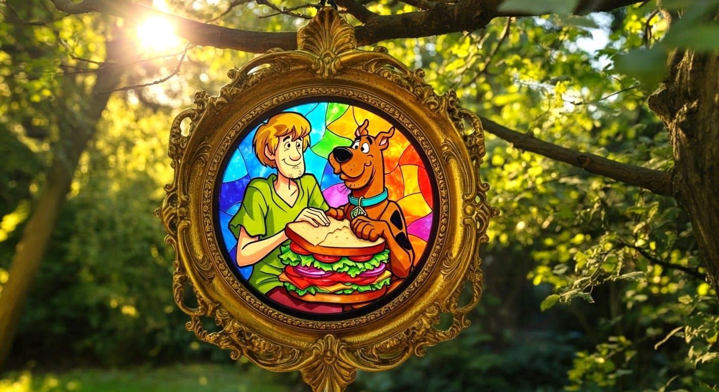 Vibrant Stained Glass Portrait of Scooby Doo and Shaggy
