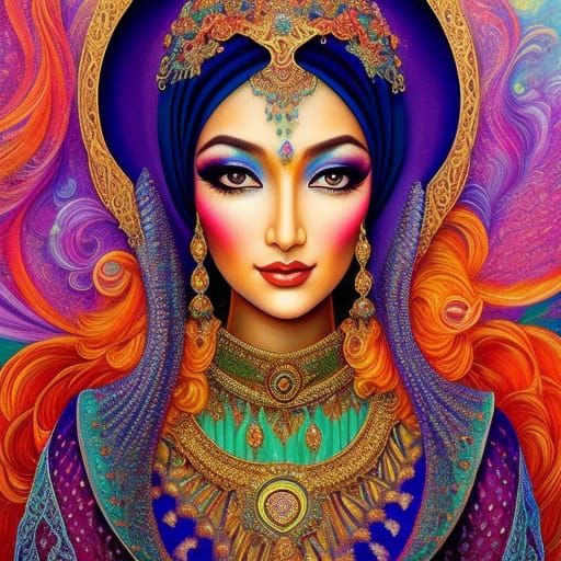 Rainbow Hijabi Princess Portrait in Digital Art Style