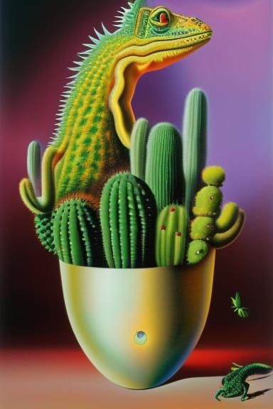 Surreal Cactizard: A Whimsical Desert Monster