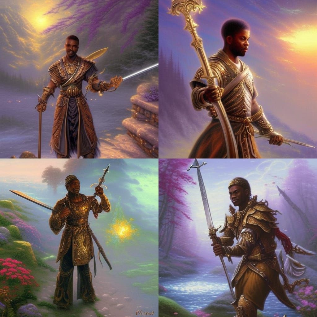 Warrior Mage with Sword and Magic in Ethereal Mist