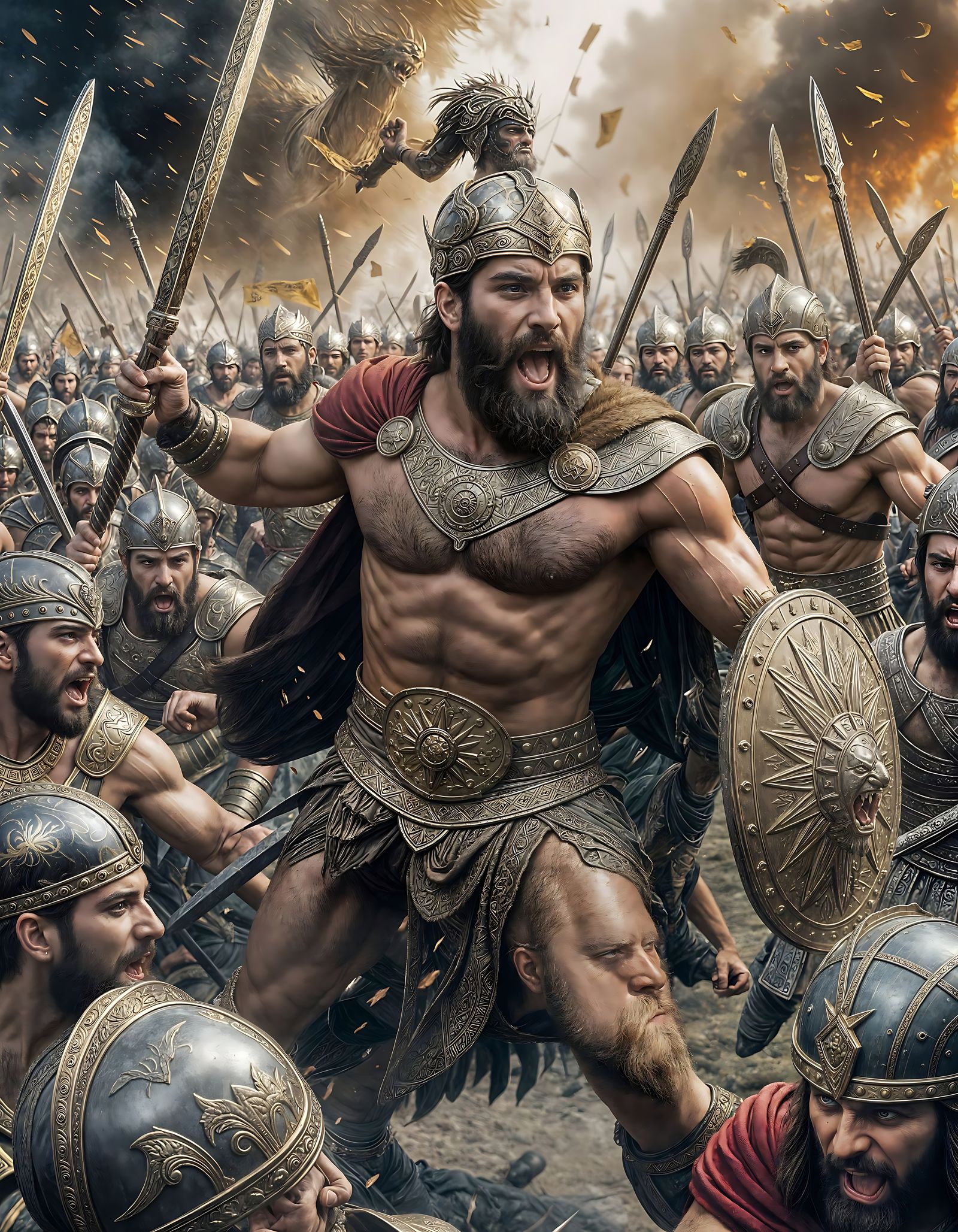 King Leonidas Charging into Battle in Epic Painterly Style