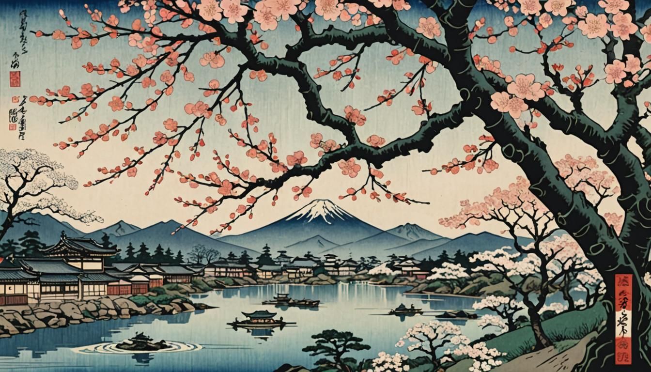 Cherry Blossom in Ukiyo-e Style