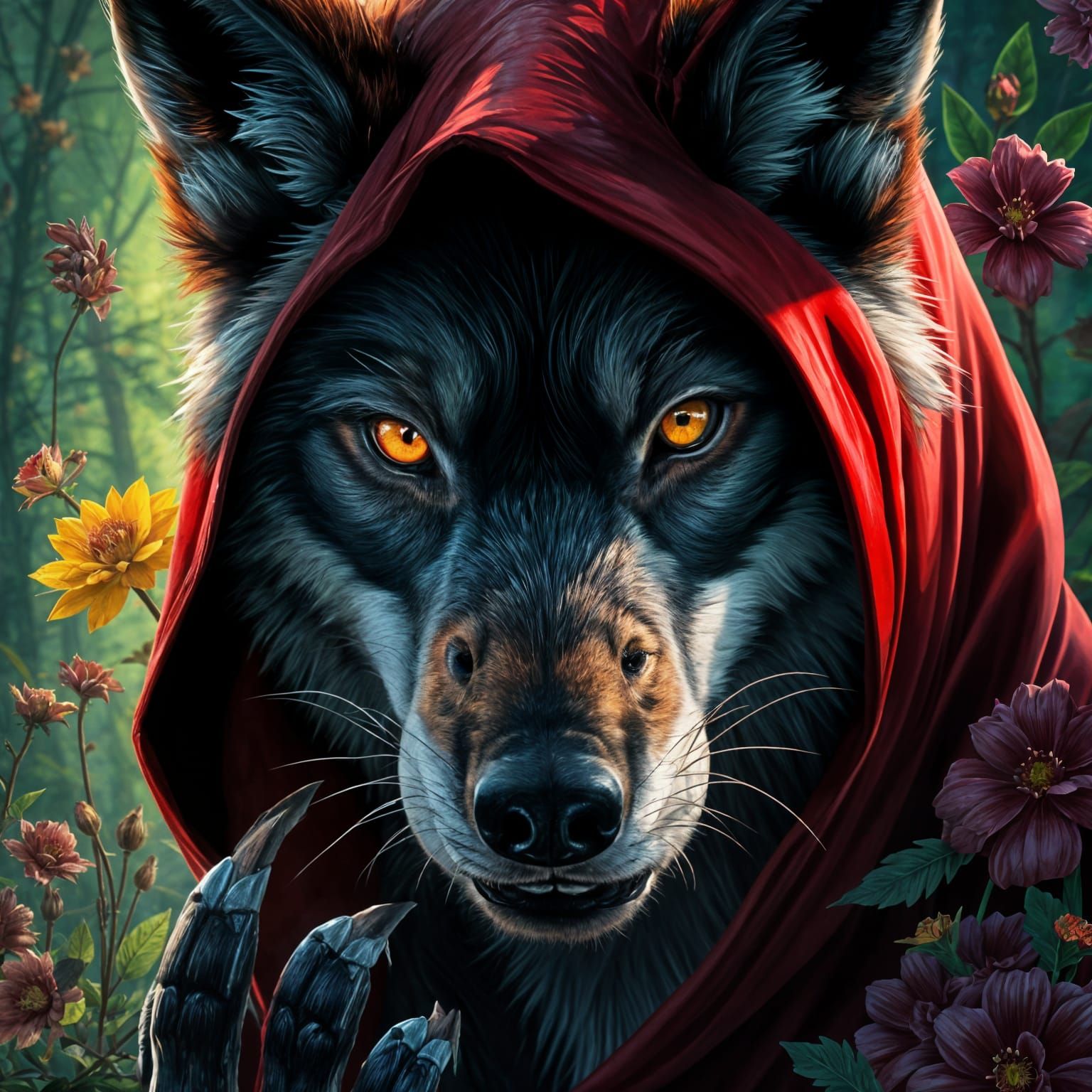 Little Red Riding Hood as the Cunning Wolf in Hyperrealistic...