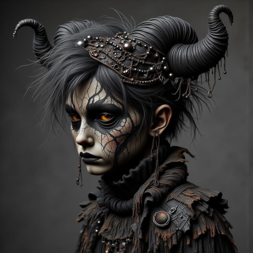 Mysterious Youth in Dark, Gothic Textiles