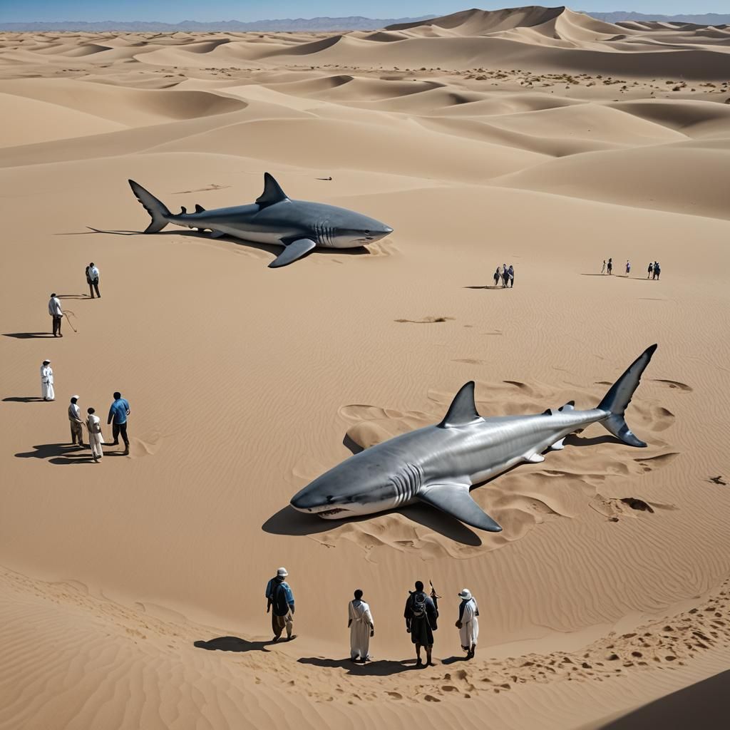 Great White Shark Aquarium in Hyperrealistic Desert