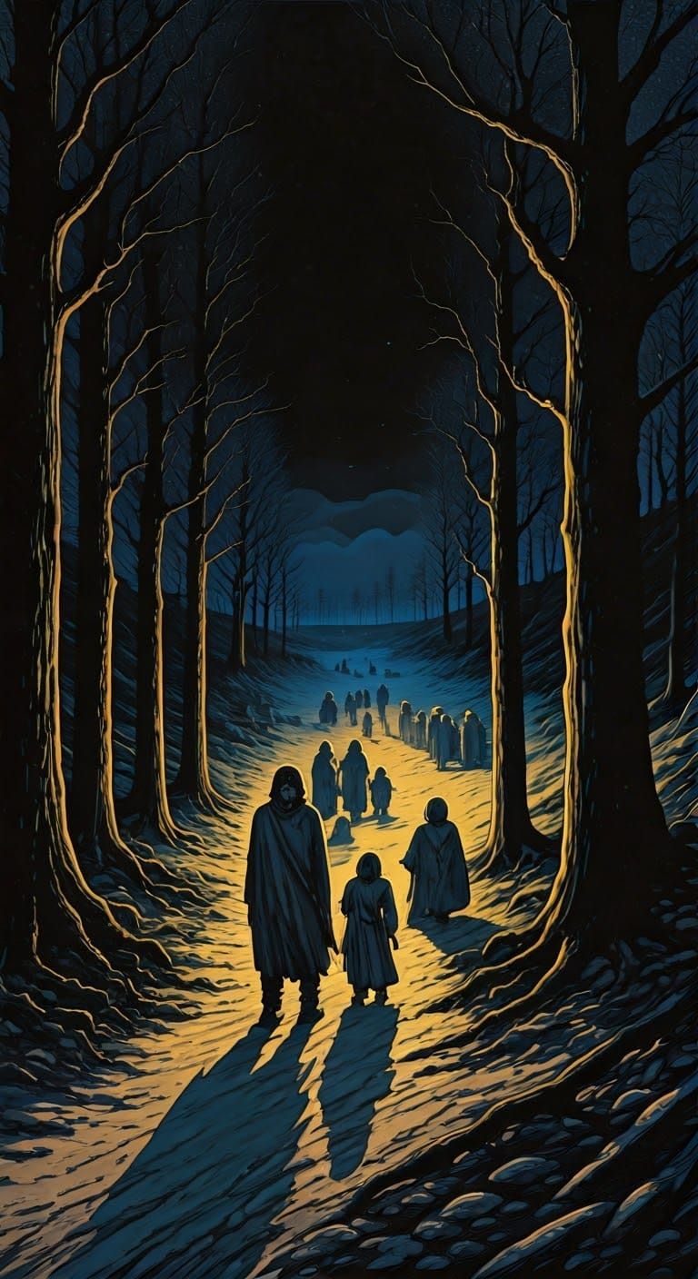 Refugees on a Dark Road in 1970s Fantasy Art