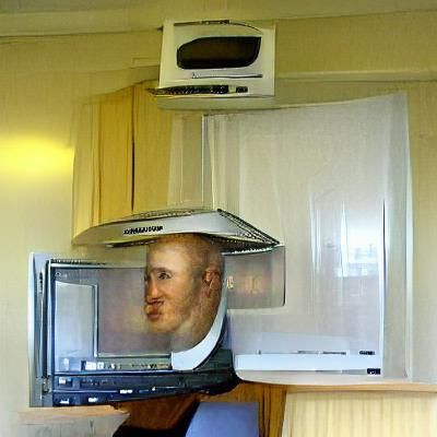 Surreal Man with Microwave Head Portrait
