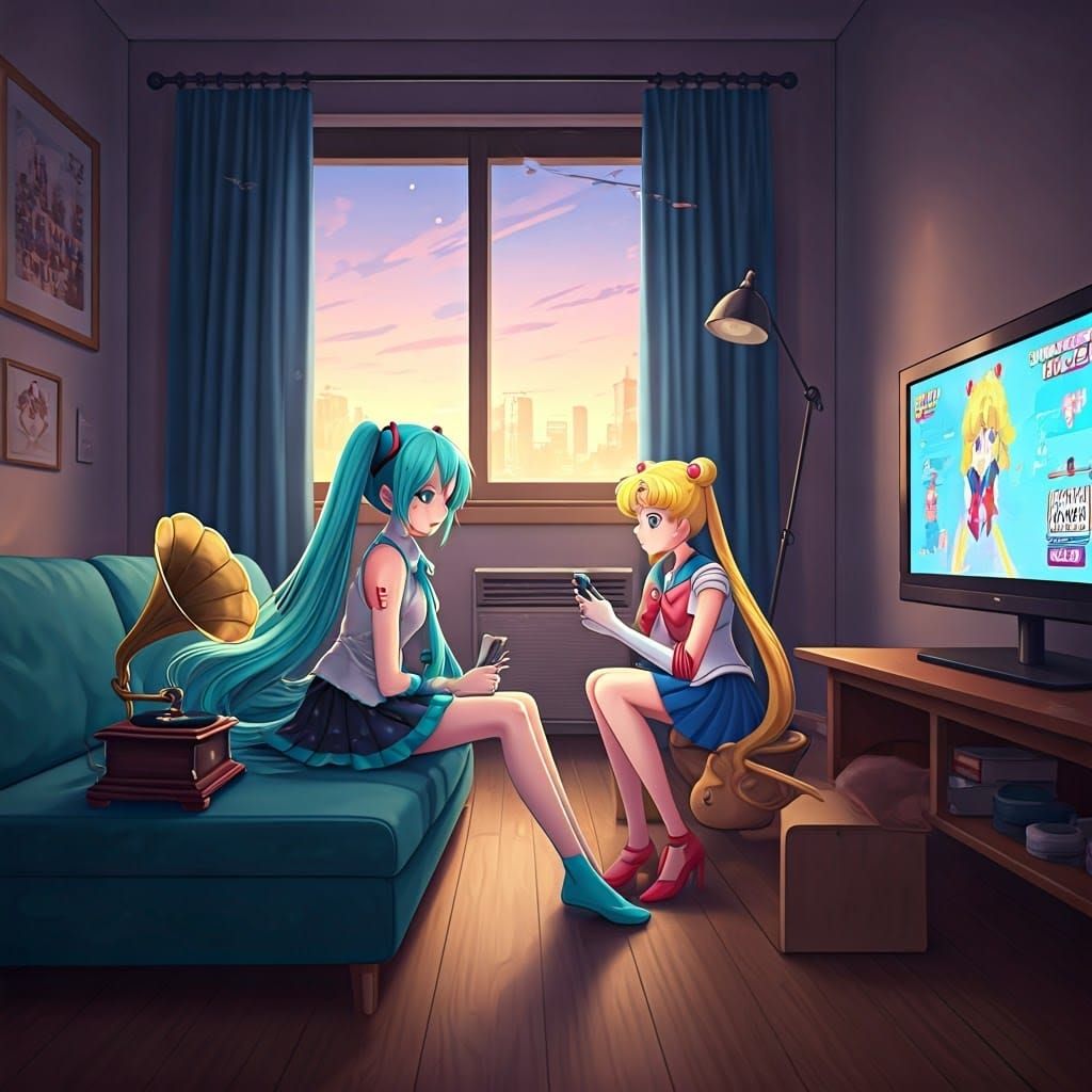 Hatsune Miku and Sailor Moon in Living Room
