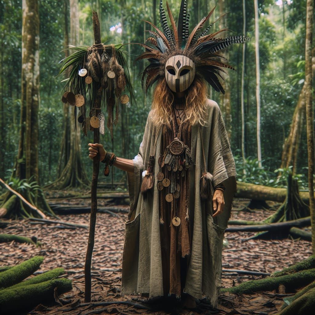 South Asian Woman in Tribal Shaman Mask