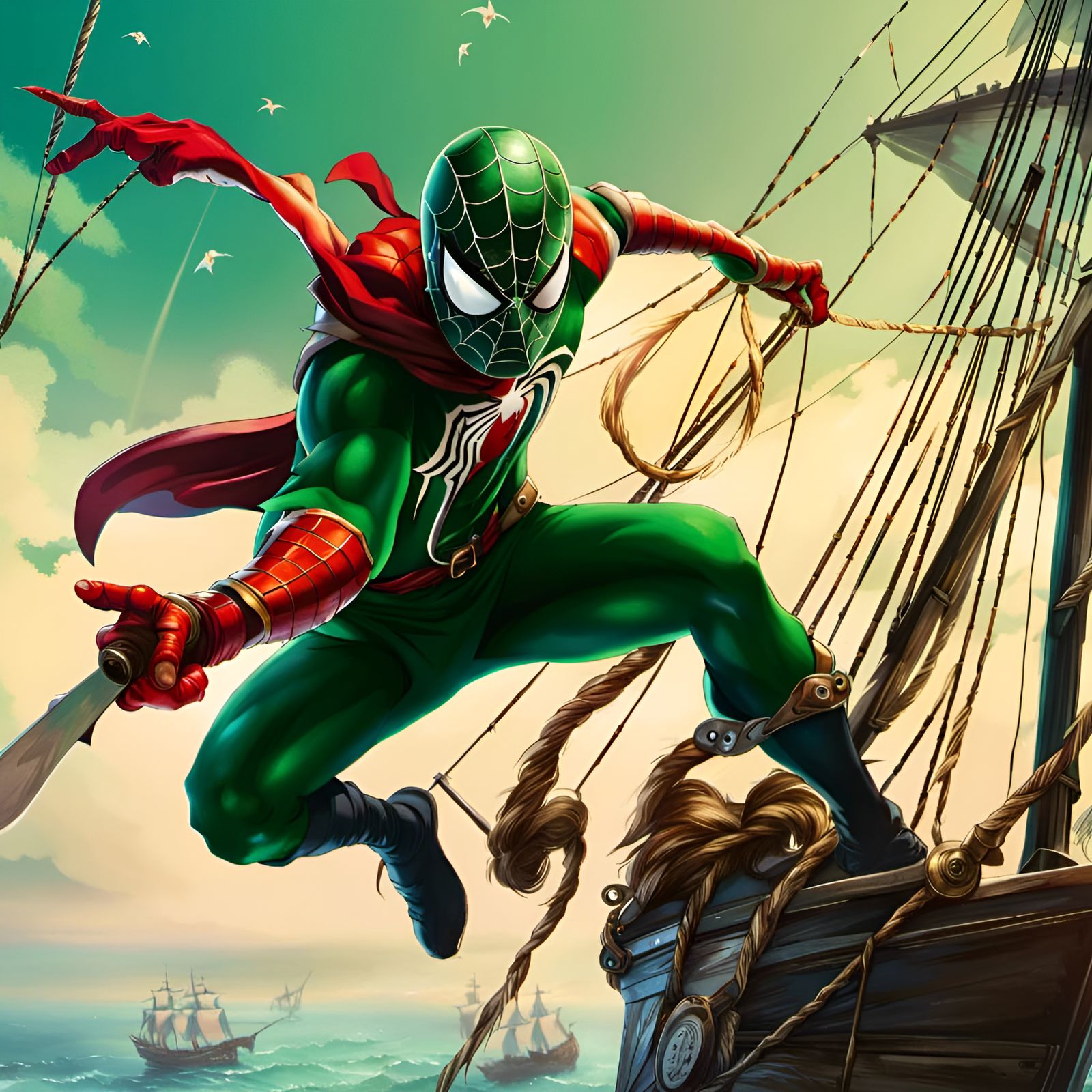 Green Spider-Man Flies: DaVinci and Elvgren Style