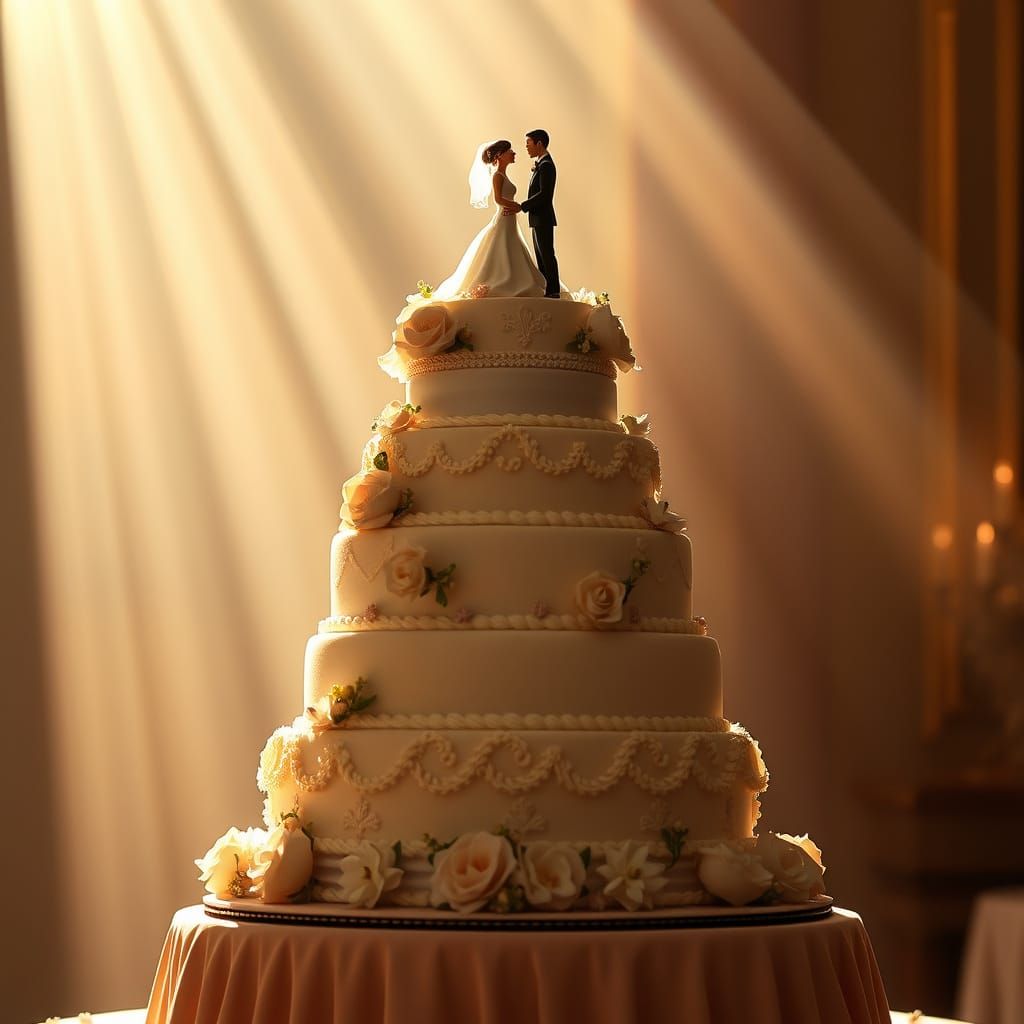 Majestic Wedding Cake with Delicate Sugar Flowers and Piping