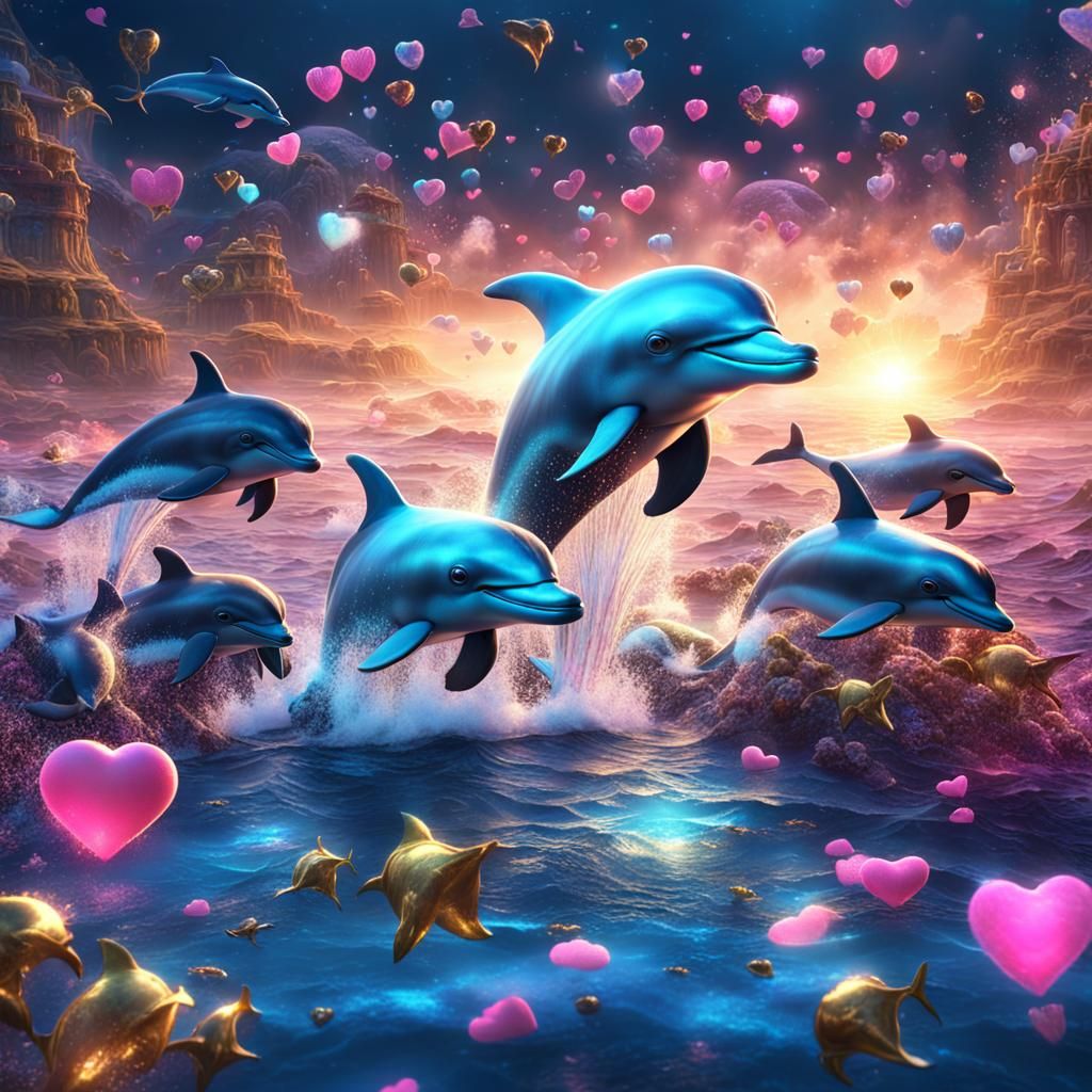 Fantasy Dolphins Party in a Sea of Light