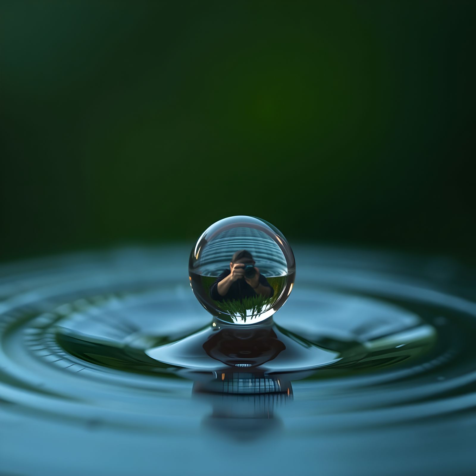 Macro Waterdrop Reflects Paparazzi Photographer