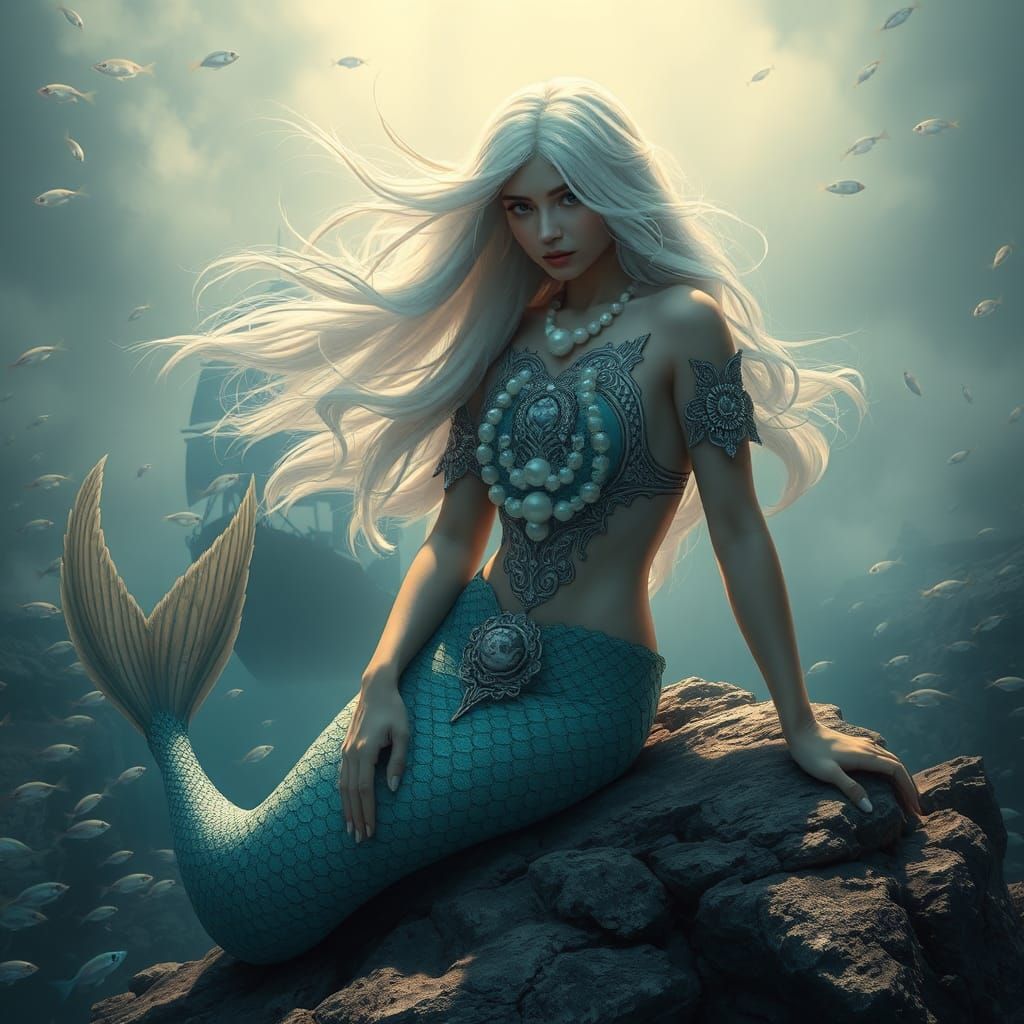 Ethereal Mermaid on Rocky Outcrop in 8K