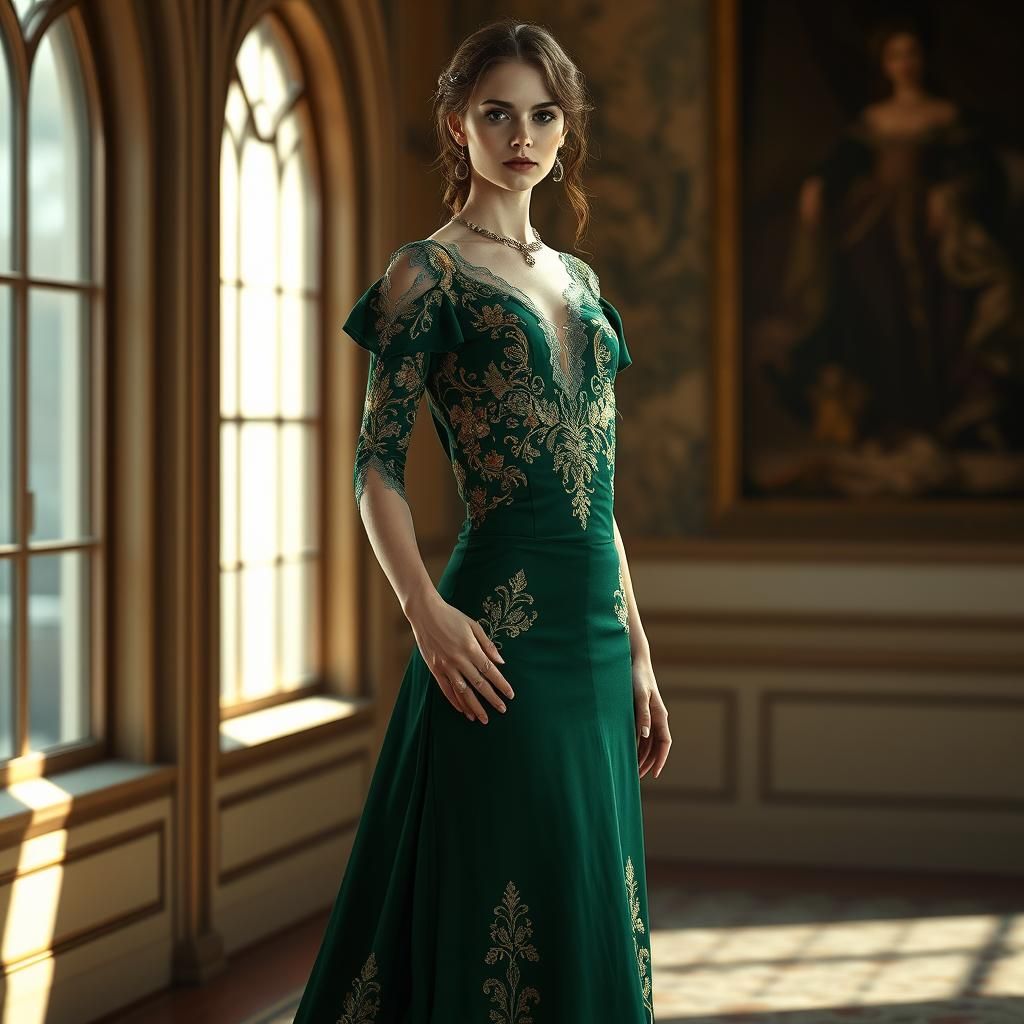 Fiona the Resilient in an Ornate Green Gown