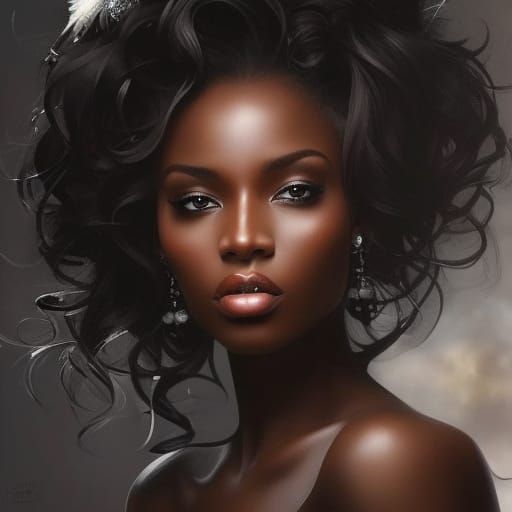 Beautiful Black Female Portrait in WLOP Style