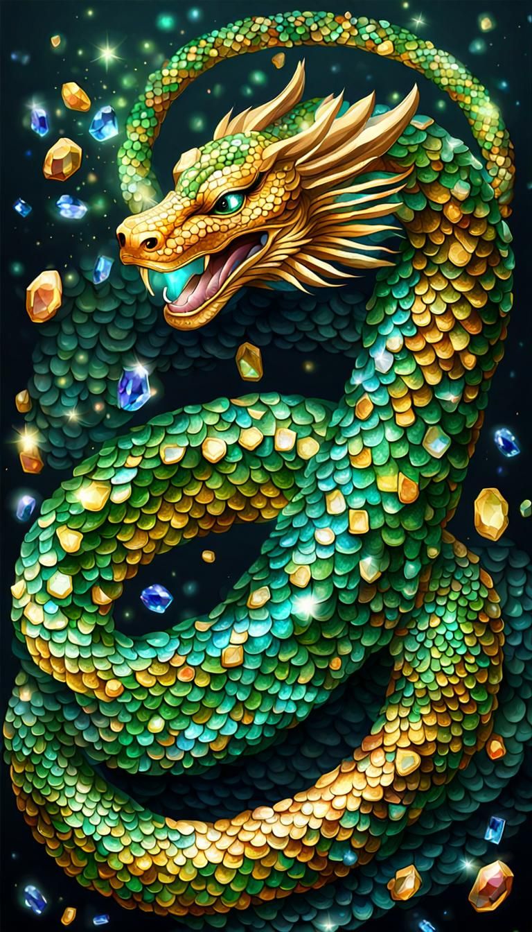 Mythical Serpent with Sparkling Jewel Scales