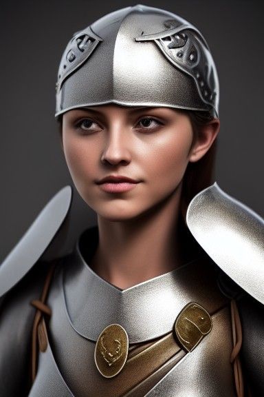 Beautiful Medieval Female Warrior in Metallic Armor