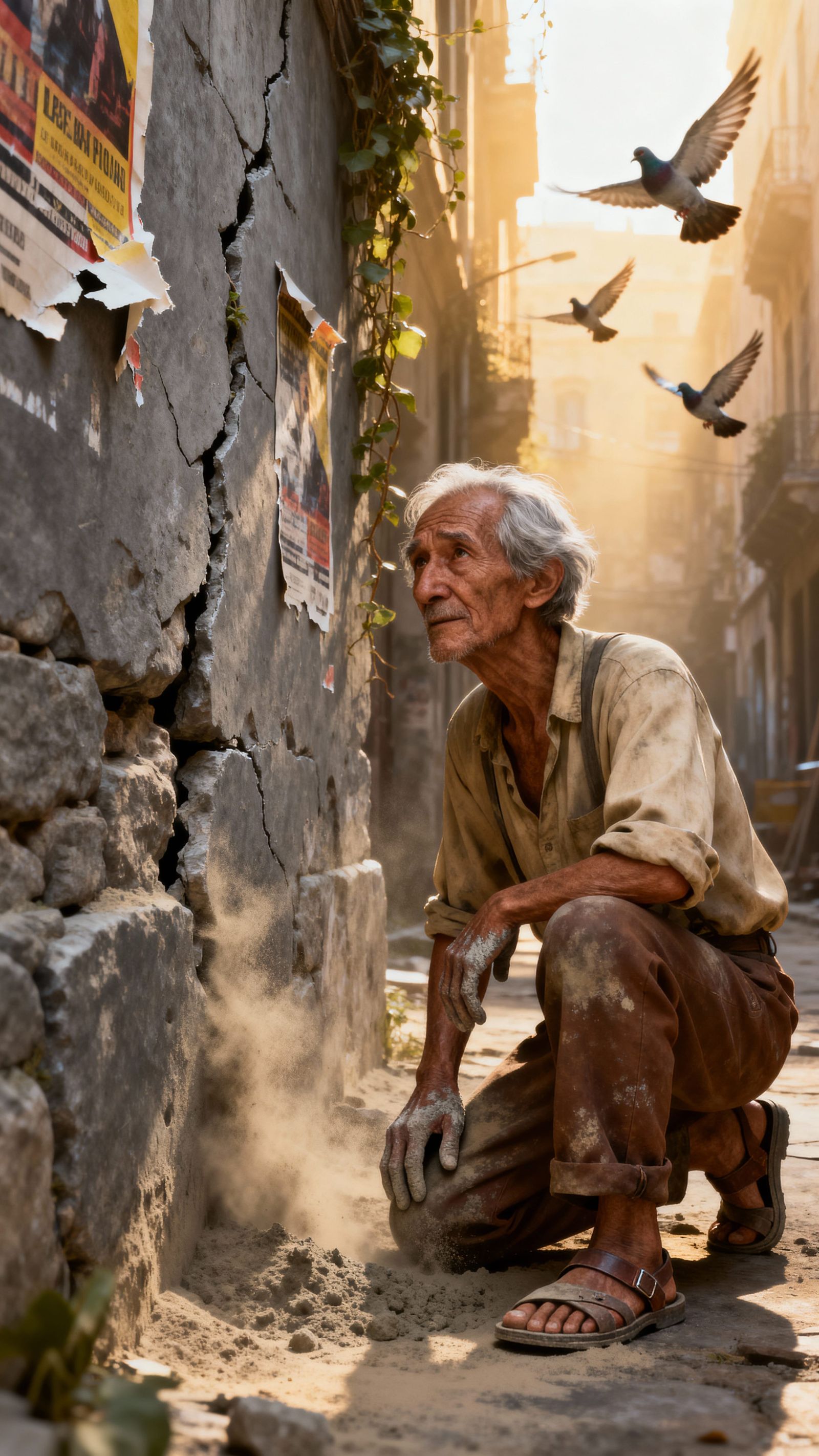 Cinematic 3D Render of Ancient Stone Wall and Mason