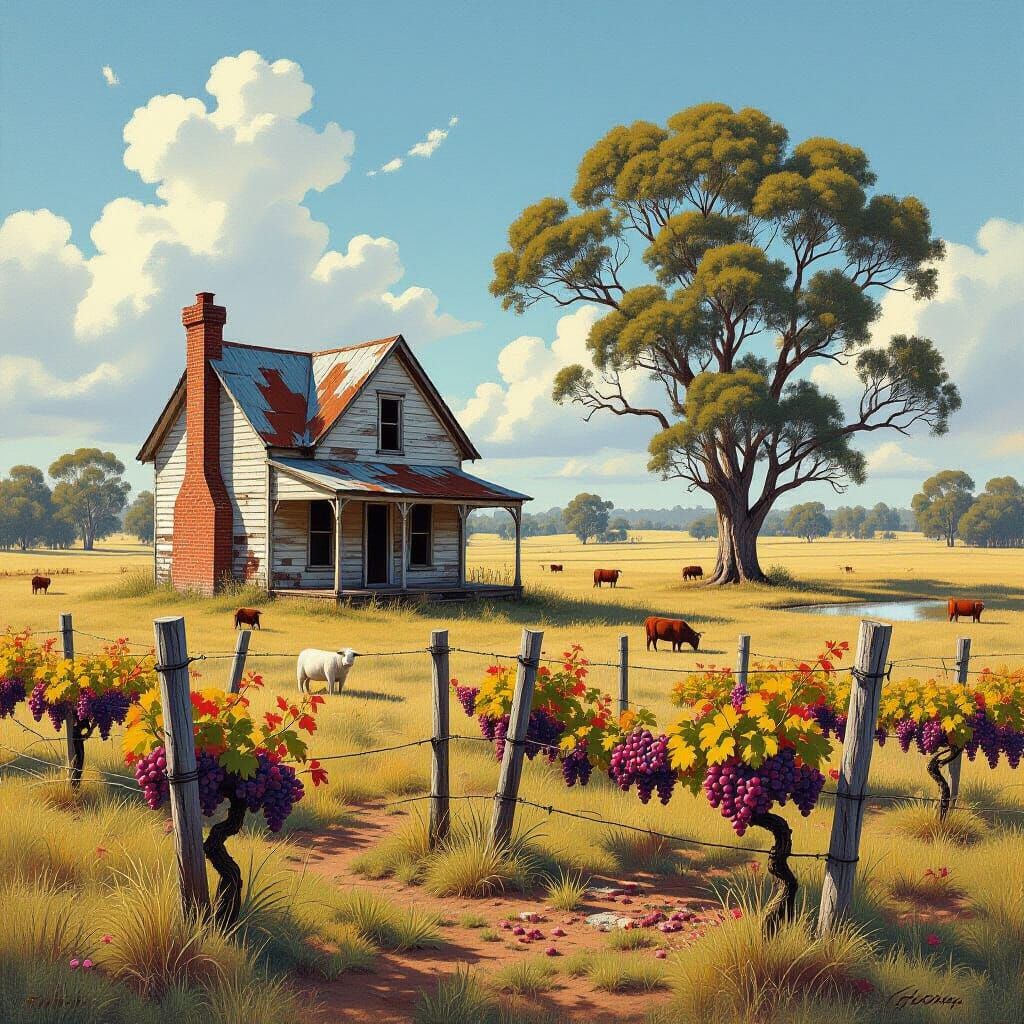 Dilapidated Farmhouse Remains in Paddock Oil Painting