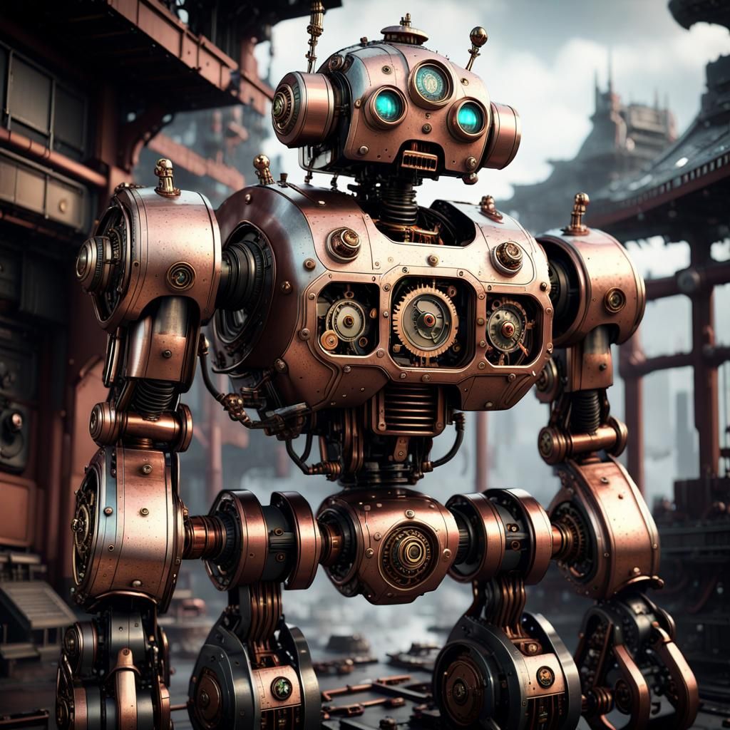 Steampunk Robot in Vintage Japanese Style