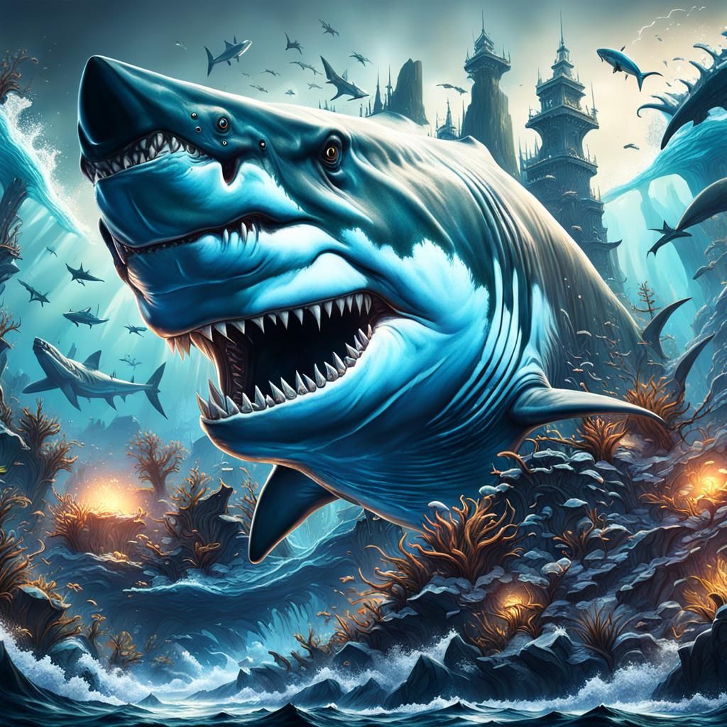 Detailed Megalodon Matte Painting in Deep Color