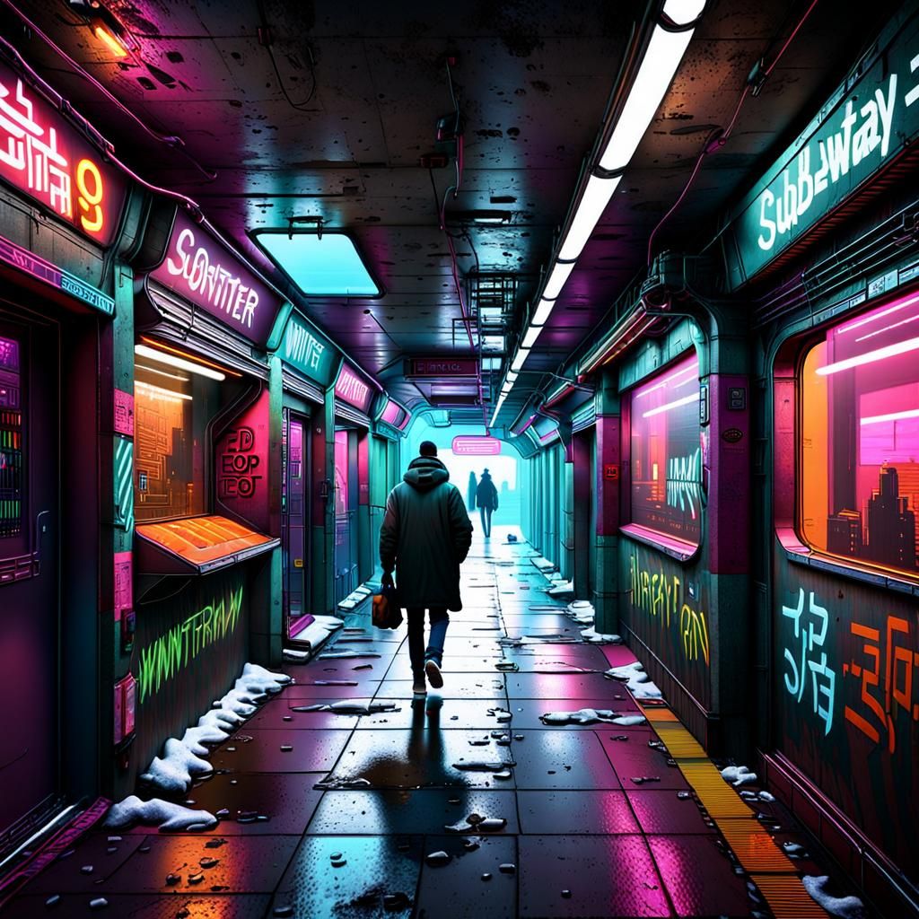 Sci-Fi Underground Street with Neon Signage