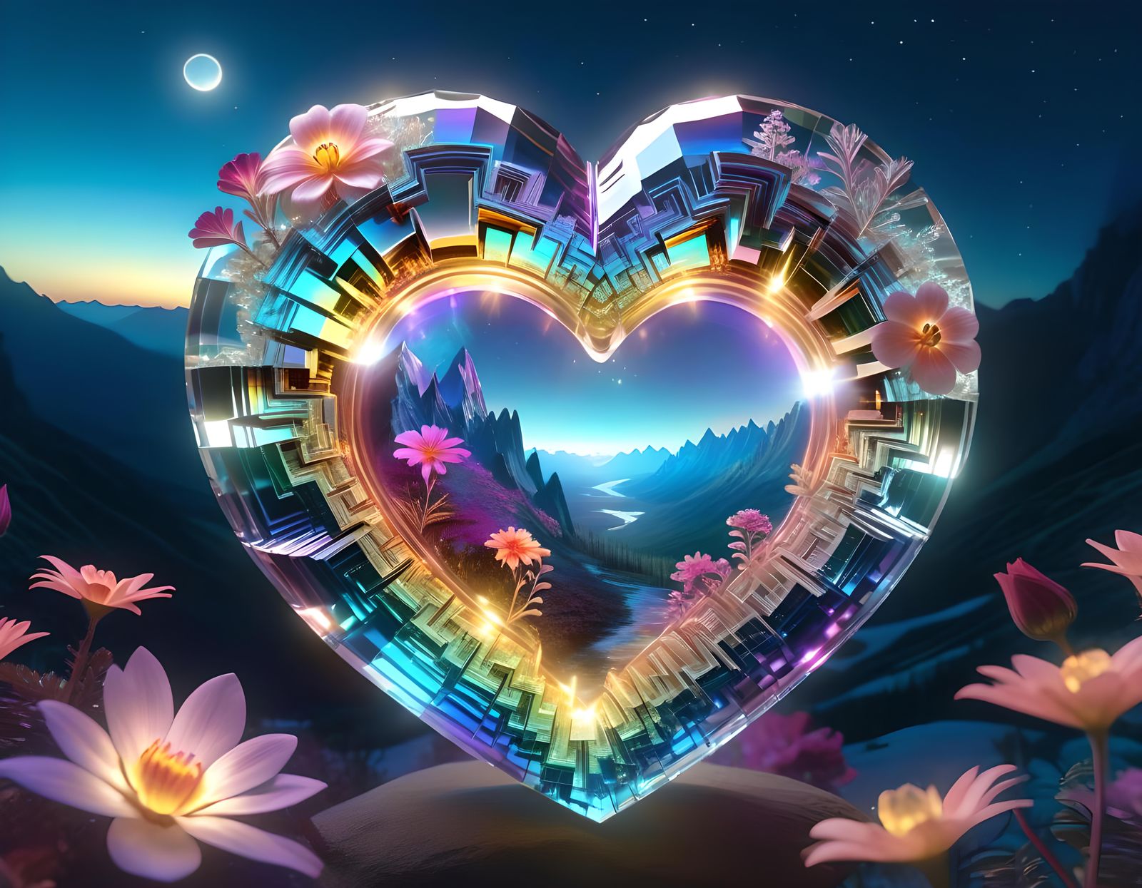 Elegant Goth Girl with Crystal Heart, Surreal Art