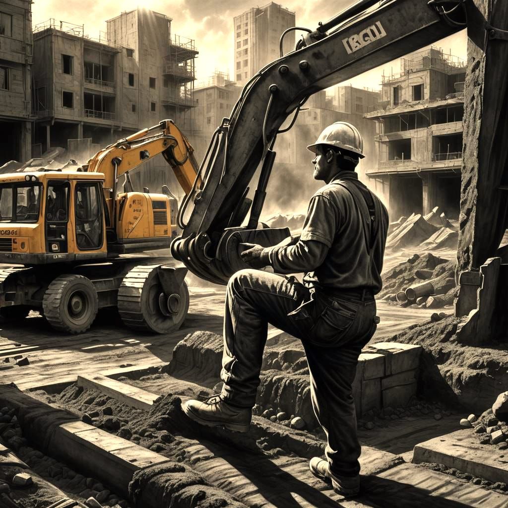 Hyperdetailed Charcoal Drawing of Building Site