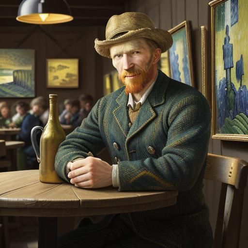 Artist in Cozy Cafe: Van Gogh-Inspired Impressionism
