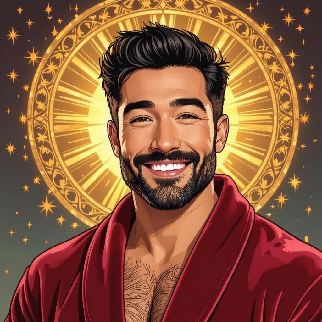 Divine Masculine Hero in Velvet Robe, Alcohol Ink Art Nouvea...