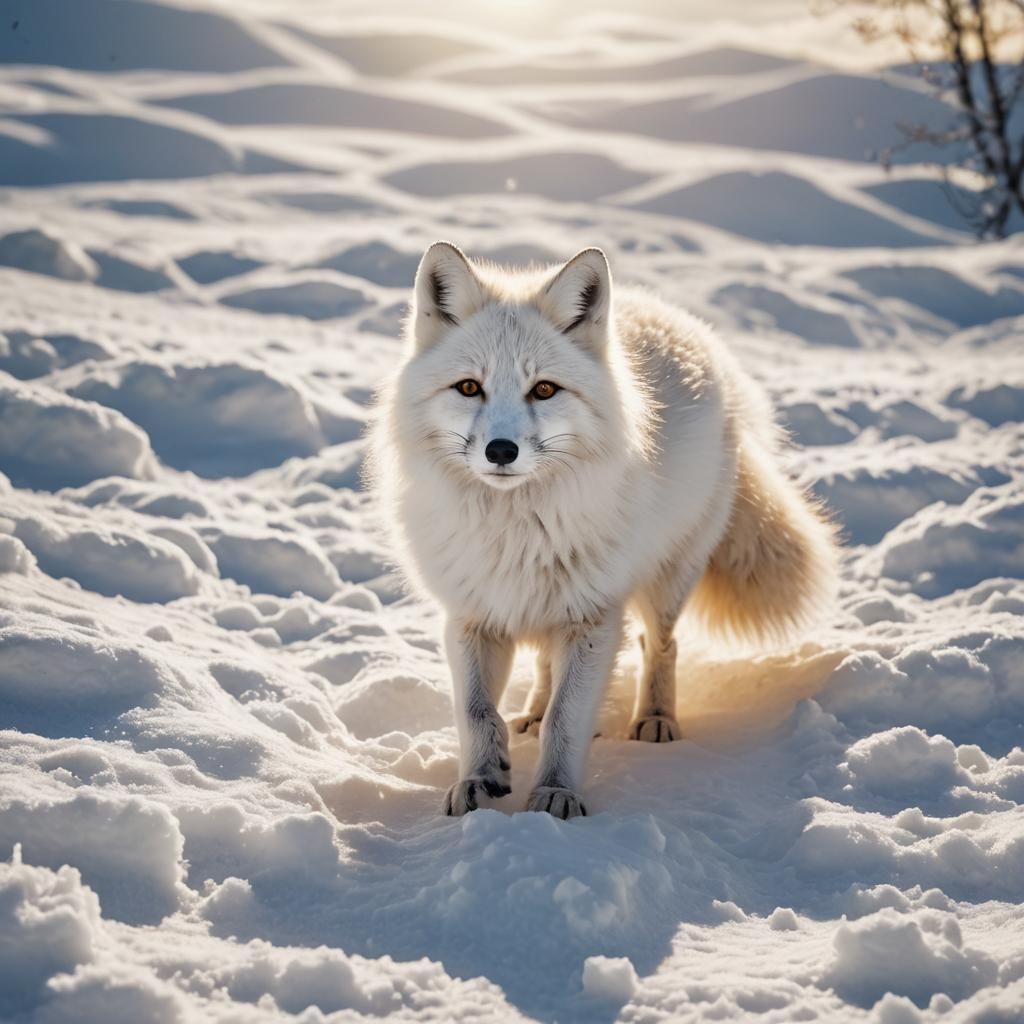 Fluffy White Fox in Sunshine