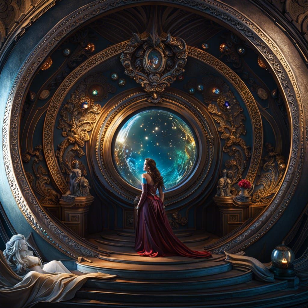 Mermaid Sails Diamond Ship Through Cosmos: Hyperrealistic CG...