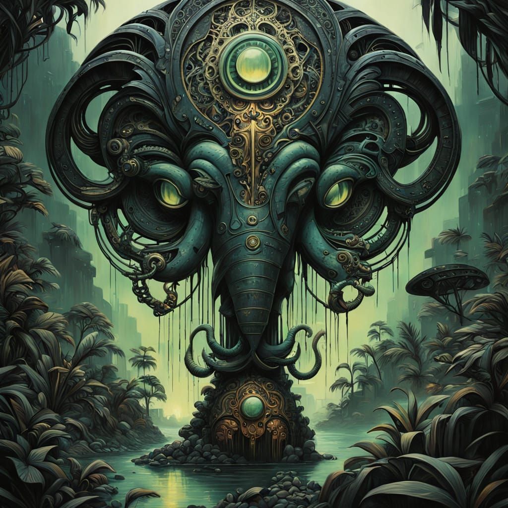 Acrylic painting, Abstract brush stroke, Splash art. Diesel-punk theme, 1920s
A disk of jade and obsidian, inlaid with g...