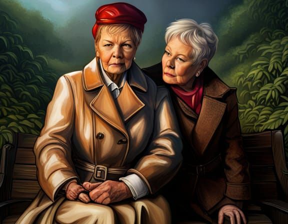 Judy Dench Portrait on a Bench in Splash Art