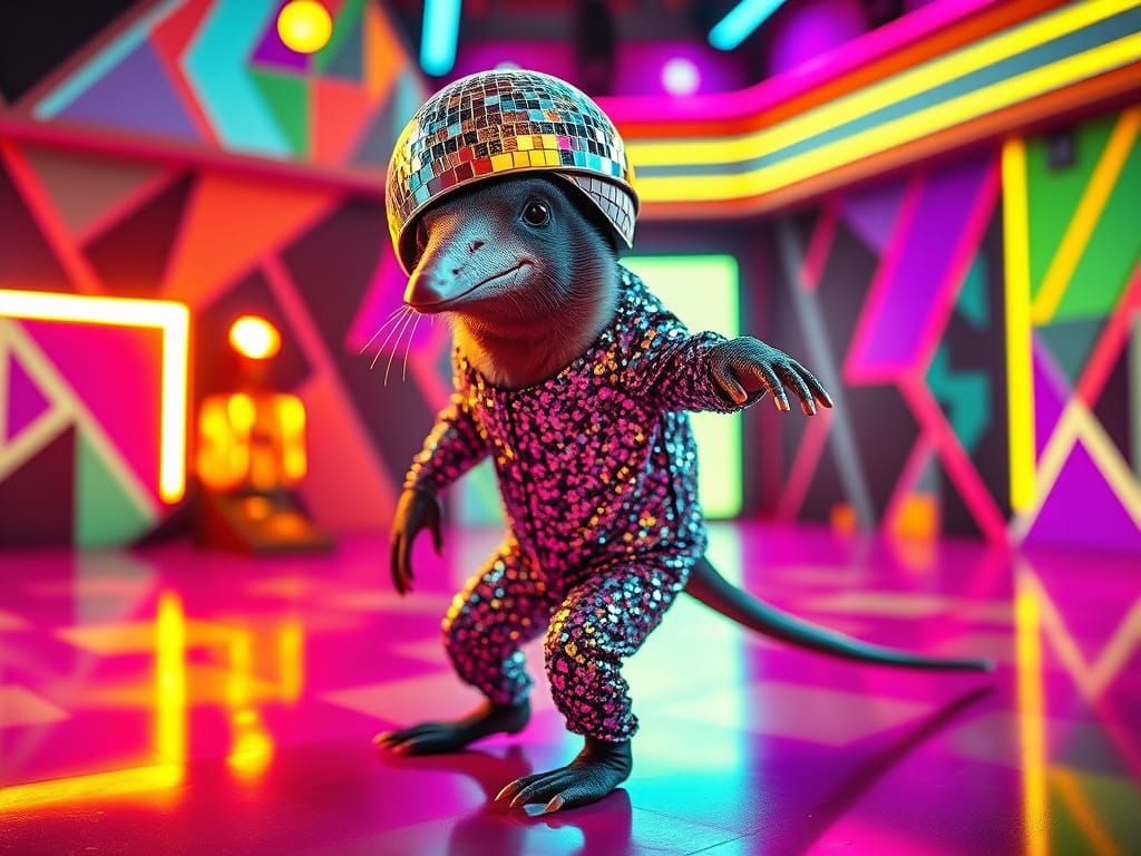 Disco Platypus on Neon Dance Floor