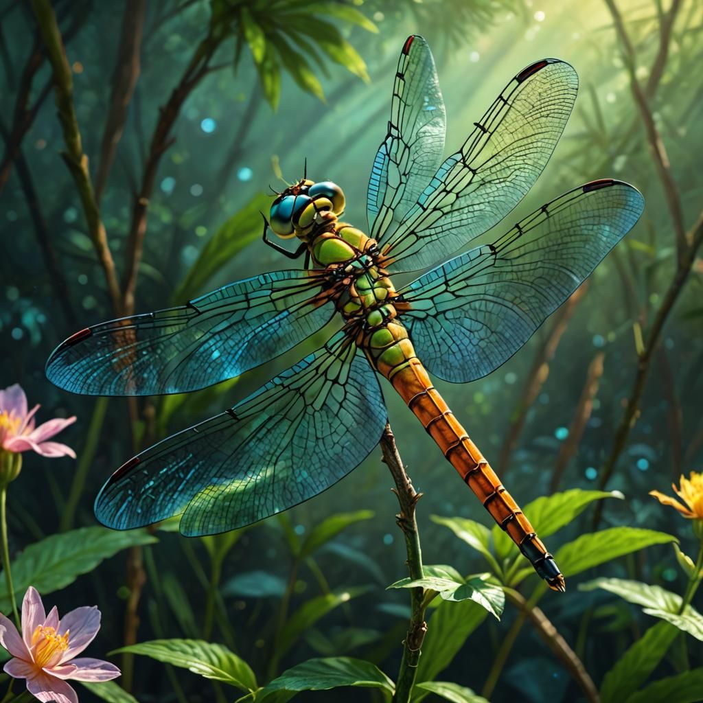 Exotic Dragonfly in Ethereal Fantasy Digital Painting